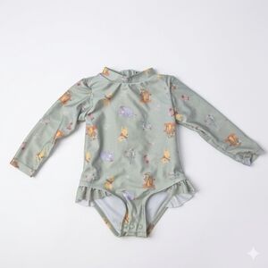 Disney Baby Winnie the Pooh Floral Rash Guard Swimsuit 6M Sage Green Ruffle